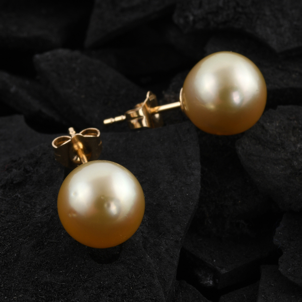 9K Yellow Gold Golden South Sea Pearl Stud Earrings