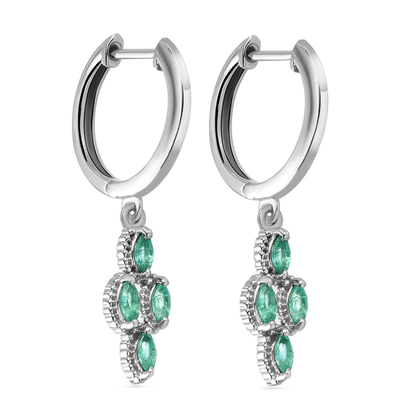 Premium Emerald Hoop Earrings (With Push Back) in Platinum Overlay Sterling Silver