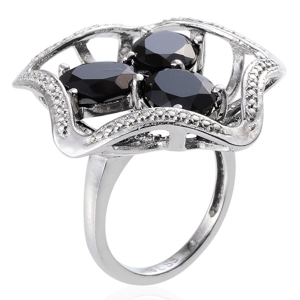 Boi Ploi Black Spinel (Ovl) Trilogy Ring in ION Plated Stainless Steel 7.000 Ct.