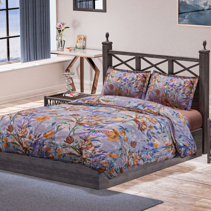Serenity Night Garden Silk & Down Alternative Comforter (500 Gsm) With 2 Pillowcases Double Size 200X200  Cm - Grey