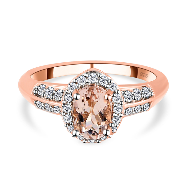 Morganite, Natural Cambodian Zircon and Coffee Zircon Ring in Vermeil Rose Gold Overlay Sterling Sil