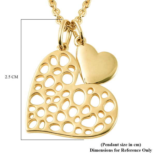 RACHEL GALLEY  Yellow Gold Overlay Sterling Silver Heart Pendant with Chain (Size 30), Silver Wt 11.40 Gms