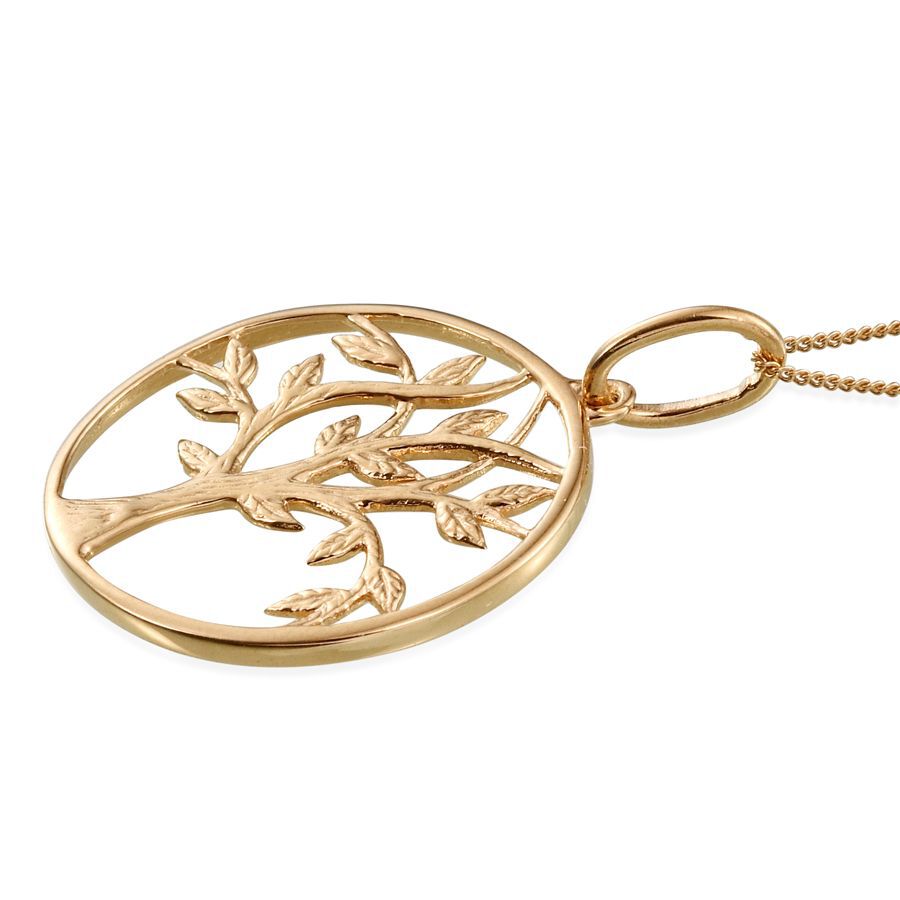 14K Gold Overlay Sterling Silver Tree of Life Pendant With Chain