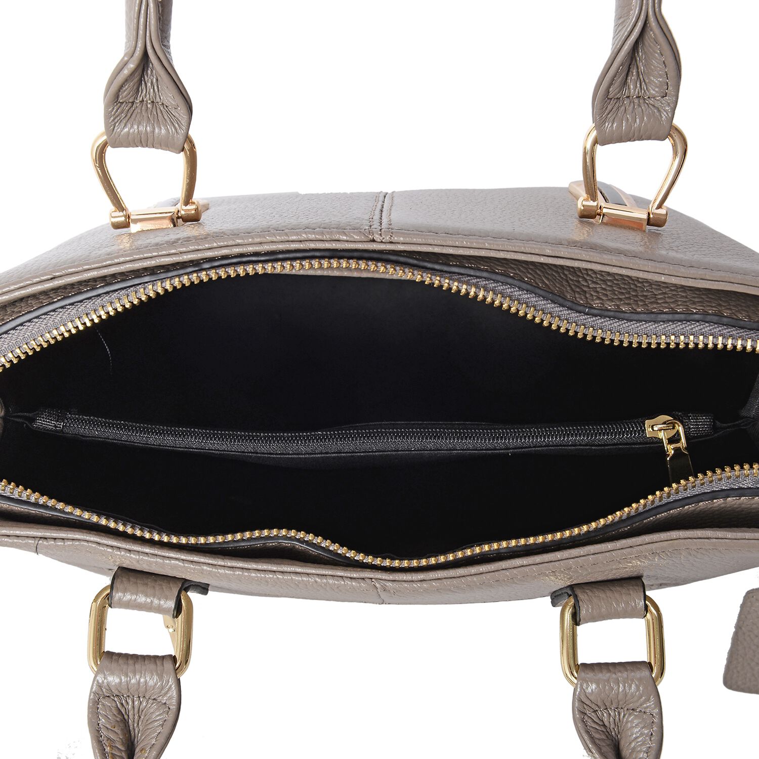 100% Genuine Leather Grey Colour Tote Bag with External Zipper Pocket and Removable Shoulder Strap (29.5x23x13 Cm)