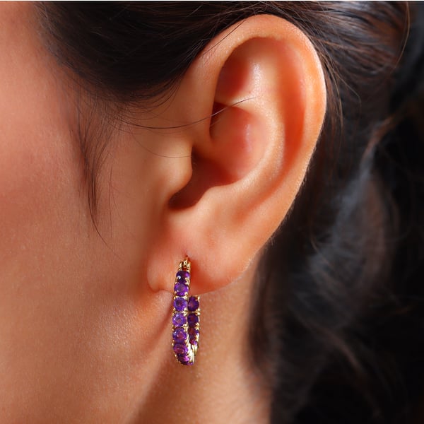 Amethyst Dangle Earrings (With Clasp) in 14K Gold Overlay Sterling Silver.