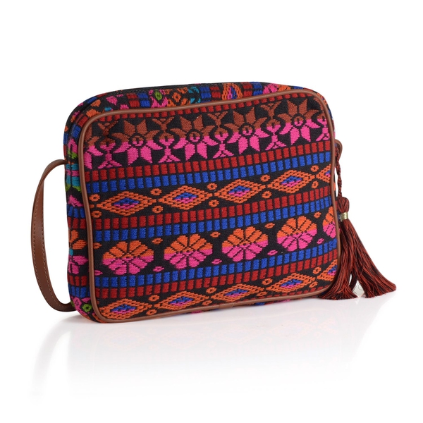 Pink and Multi Colour Crossbody Bag (Size 28x22x4.5 Cm)