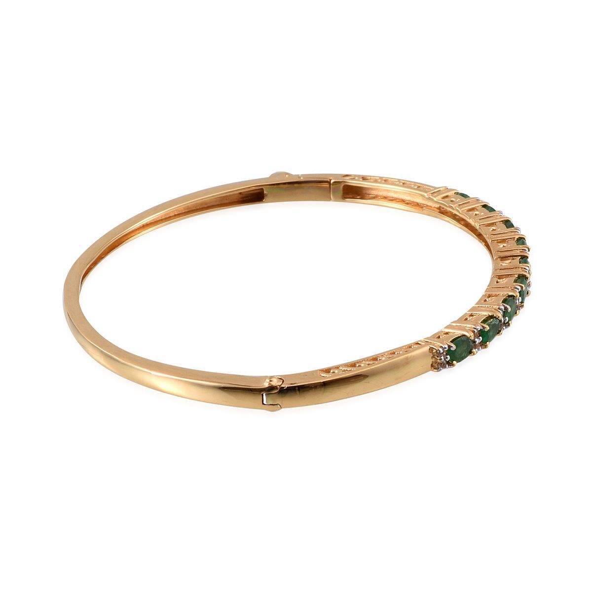 Brazilian Sakota Emerald (Ovl), White Topaz Bangle (Size 7.5) in 14K Gold Overlay Sterling Silver 2.250 Ct.