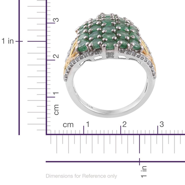 Limited Edition - Kagem Zambian Emerald (Rnd), Natural Cambodian Zircon Ring in Platinum and Yellow Gold Overlay Sterling Silver 3.750 Ct.
