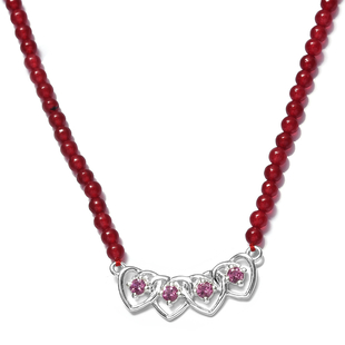 Lotus Garnet and Red Quartzite Beads Necklace (Size 18) in Stainless Steel and Sterling Silver 12.24