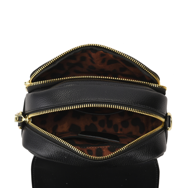 Genuine Leather Womens Snake Print Crossbody Bag with Shouler Strap (Size 19x7x14 Cm) - Black & White