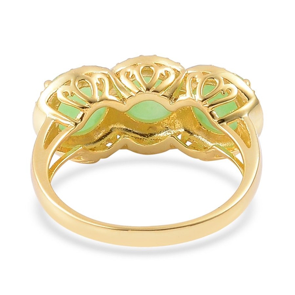 Green Jade (Rnd) Trilogy Ring in Yellow Gold Overlay Sterling Silver 6.500 Ct.
