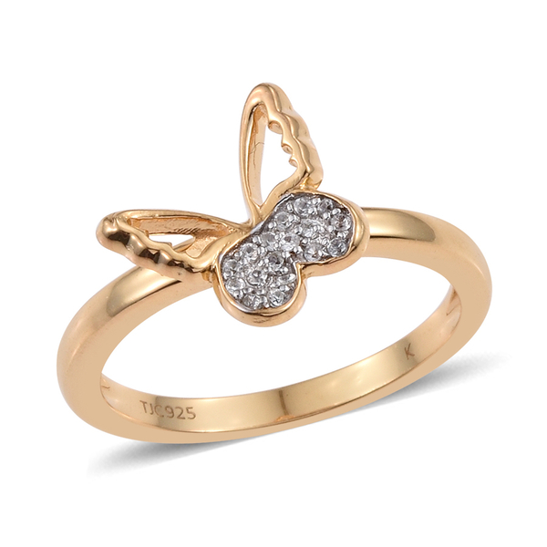 Kimberley Butterfly Collection Natural Cambodian Zircon (Rnd) Butterfly Ring in 14K Gold Overlay Ste