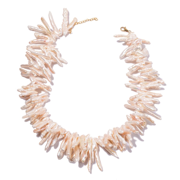 9K Y Gold AAA White Keshi Pearl Necklace (Size 18)