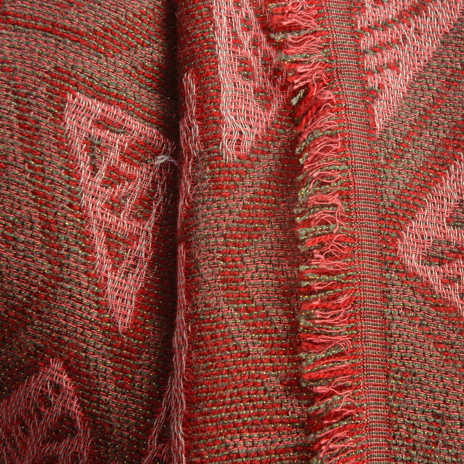 Designer Inspired- Red  Colour Lurex Shawl (Size 185x70 Cm)