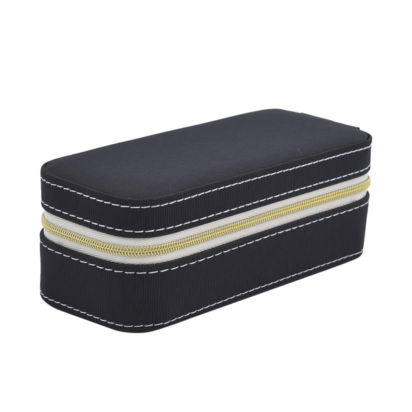 Portable Mini Travel Jewellery Box with Anti Tarnish Lining and Zipper Closure (Size 15x7x5 Cm) - Black