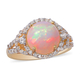 Ethiopian Welo Opal (Round) and Natural Cambodian Zircon Ring in Yellow Gold Overlay Sterling Silver