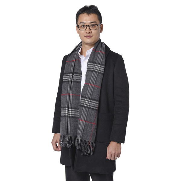 Super Soft Plaid Pattern Wool Scarf - Grey, Red and Black