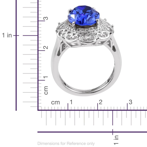 Lustro Stella  - Sapphire Colour Crystal (Ovl) Solitaire Ring in ION Plated Platinum Bond