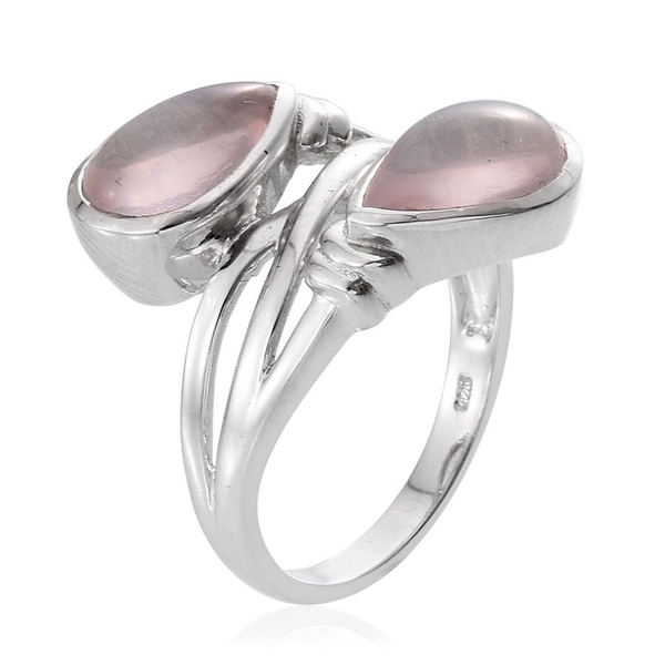 Rose Quartz (Pear) Ring in Platinum Overlay Sterling Silver 7.000 Ct.