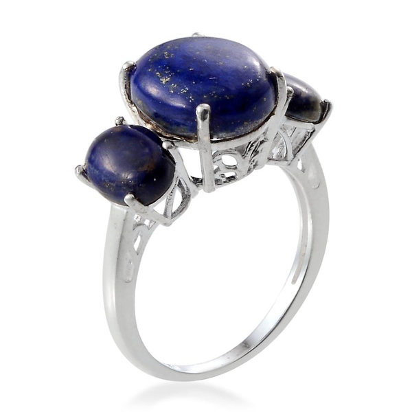 Lapis Lazuli (Ovl 4.00 Ct) 3 Stone Ring in Sterling Silver 6.000 Ct.