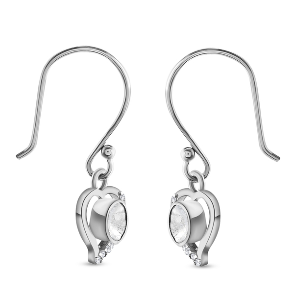Artisan Crafted Polki Diamond and White Diamond Earrings (With Hook) in Platinum Overlay Sterling Silver 0.38 Ct.