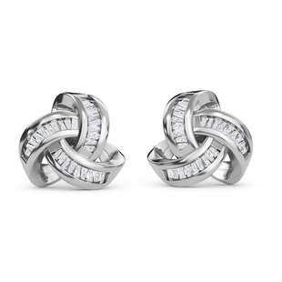 Diamond (Bgt) Triple Knot Stud Earrings (with Push Back) in Platinum Overlay Sterling Silver 0.25 Ct
