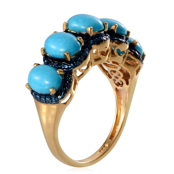 Arizona Sleeping Beauty Turquoise (Ovl), Blue Diamond Ring in 14K Gold Overlay Sterling Silver 2.270 Ct.