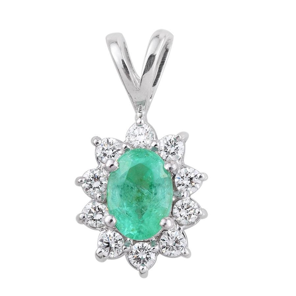 ILIANA 18K W Gold AAA Boyaca Colombian Emerald (Ovl), Diamond (SI-G-H) Pendant 1.000 Ct.
