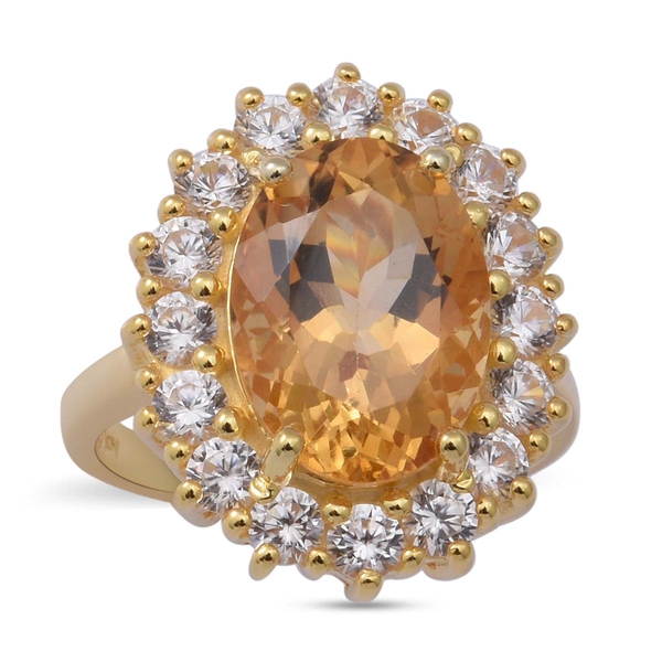 Citrine and Natural Cambodian Zircon Ring in Yellow Gold Overlay Sterling Silver 7.72 Ct, Silver Wt 