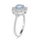 Ratanakiri Blue Zircon and Natural Cambodian White Zircon Floral Halo Ring in Rhodium Overlay Sterling Silver 1.50 Ct.