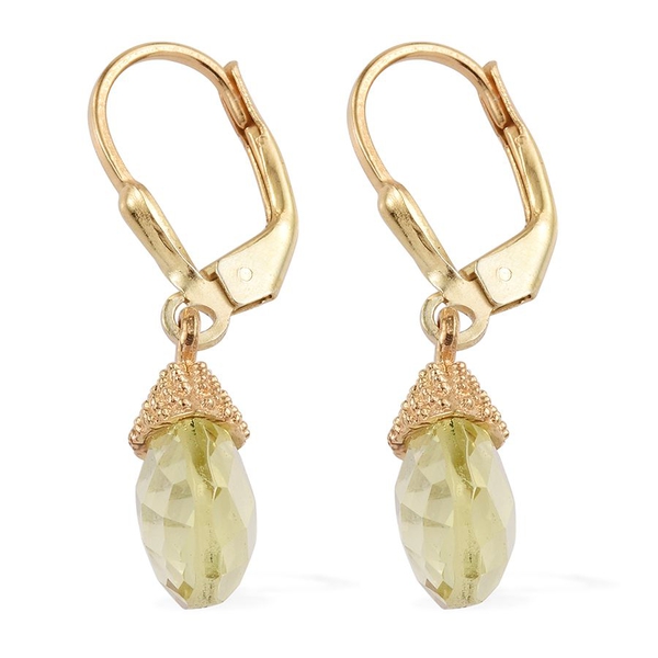 Natural Ouro Verde Quartz (Pear) Lever Back Earrings in 14K Gold Overlay Sterling Silver 4.500 Ct.