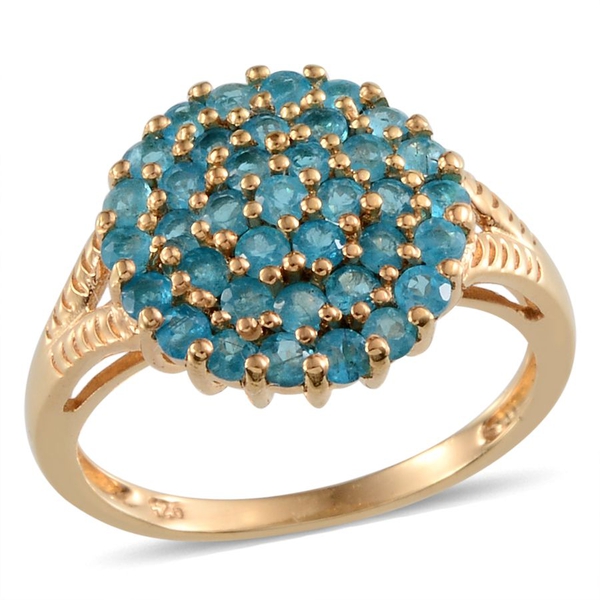 Malgache Neon Apatite (Rnd) Cluster Ring in Yellow Gold Overlay Sterling Silver 1.500 Ct.