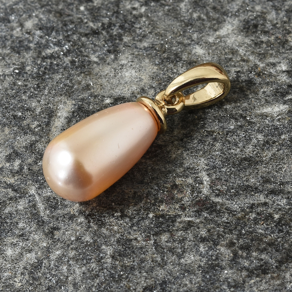 Lustro Stella  - 9K Yellow Gold Peach Pearl Crystal (Drop 11.5x6 mm) Pendant