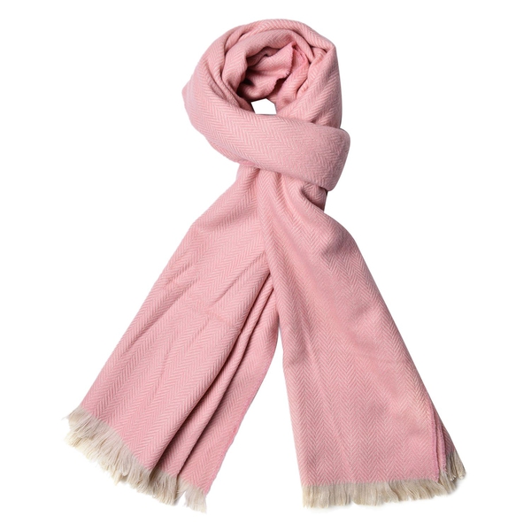 Light Pink Colour Scarf with Fringes (Size 200X80 Cm)