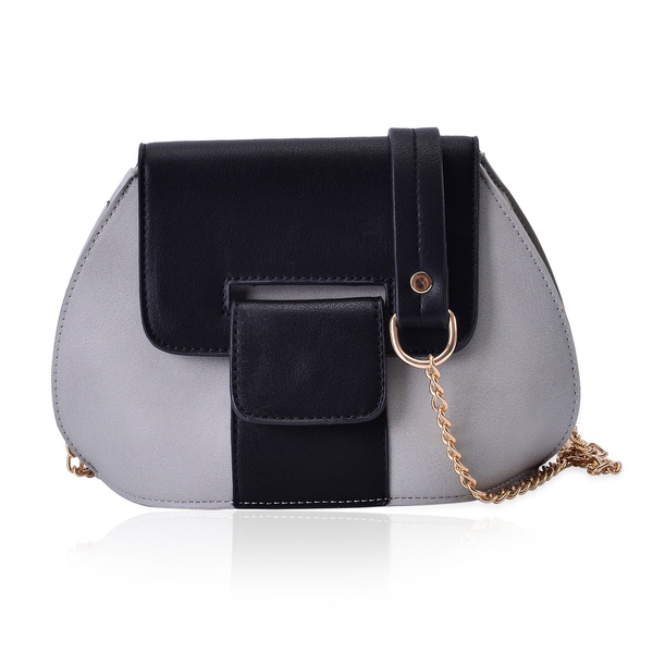 Sofia Grey and Black Colour Block Crossbody Bag with Chain Strap (Size 20x15x10 Cm)