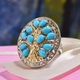 AA Arizona Sleeping Beauty Turquoise (Pear) Tree of life Ring in Platinum and Yellow Gold Overlay Sterling Silver 5.00 Ct, Silver wt 8.18 Gms