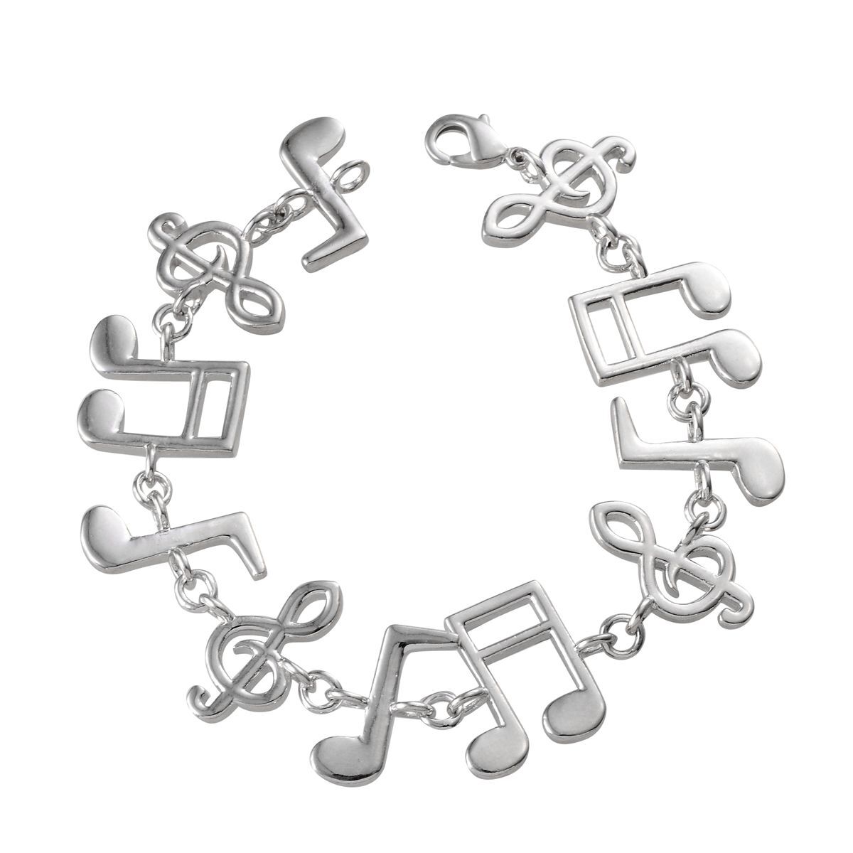 Music Notes Bracelet in ION Plated Platinum Bond (Size 7.5)