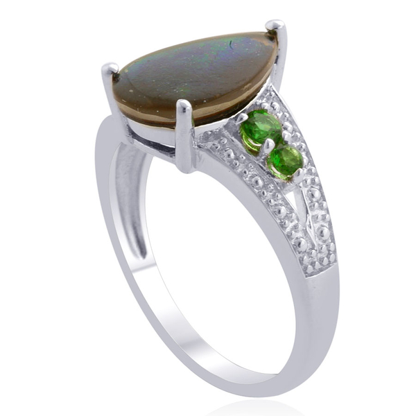 Tucson Collection Ammolite And Chrome Diopside Vintage Style Ring In Platinum Plated Silver