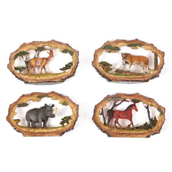 Home Decor - Set of 4 Deer, Stallion, Cheetah and Rhinoceros High Detailed Ornaments