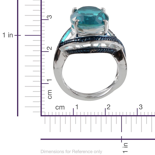 Capri Blue Quartz (Ovl 10.25 Ct), Blue Diamond Ring in Platinum Overlay Sterling Silver 10.270 Ct.