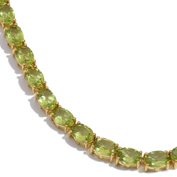 AA Hebei Peridot (Ovl) Necklace (Size 20) in 14K Gold Overlay Sterling Silver 55.000 Ct.