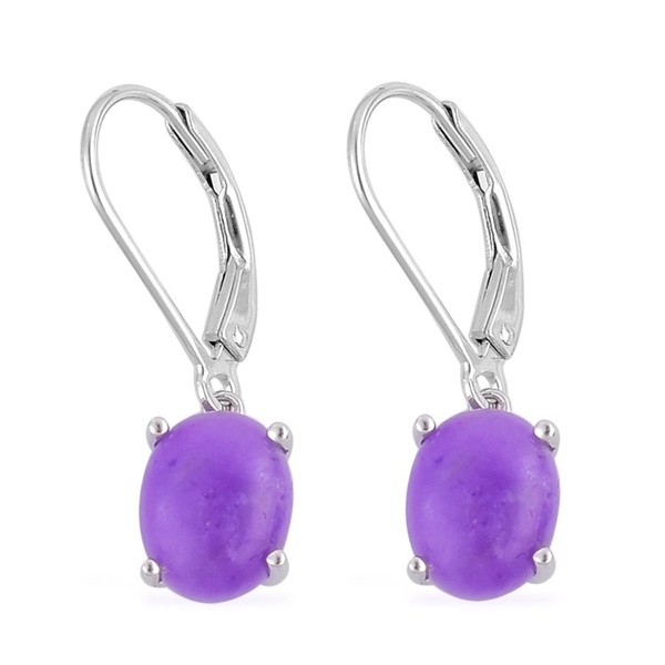 Purple Jade (Ovl) Lever Back Earrings in Platinum Overlay Sterling Silver 4.000 Ct.