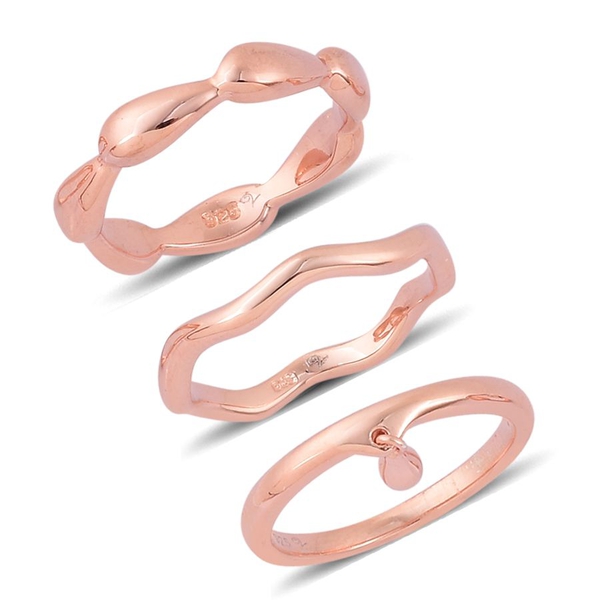 Set of 3 - LucyQ Single Drip and Continual Drip Ring in Rose Gold Overlay Sterling Silver 7.06 Gms.