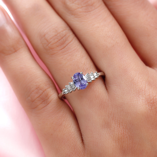 One Time Deal Premium Tanzanite and Diamond Ring in Sterling Silver - 1.05ct