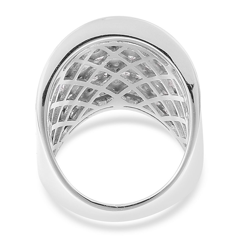 Designer Inspired-ELANZA Simulated White Diamond Wide Band Ring in Rhodium Plated Sterling Silver