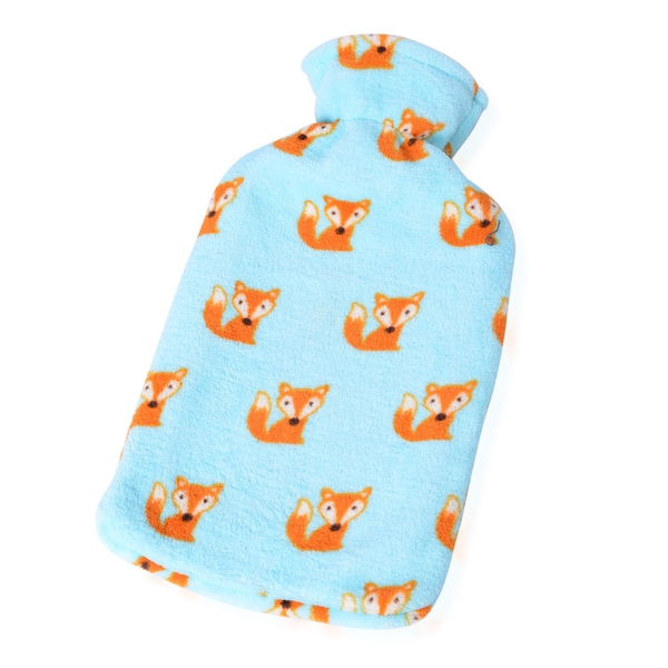 Set of 2 - Hotwater Light Blue, Pink and Multi Colour Fox and Lips Pattern Flannel Bottle Cover and Bottles (Size 32x18 Cm)
