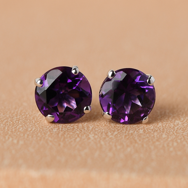 9K White Gold Moroccan Amethyst Solitaire Stud Earrings (with Push Back) 0.89 Ct.