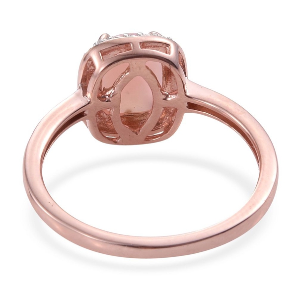 Natural Peruvian Pink Opal (Cush) Solitaire Ring, Pendant With Chain and Stud Earrings (with Push Back) in Rose Gold Overlay Sterling Silver 6.250 Ct.