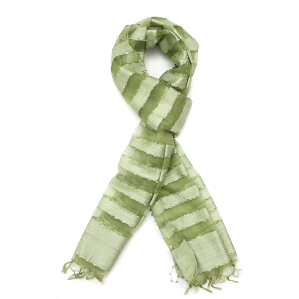 JOVIE - New Season Handmade Scarf with Fringes in Green (Size 76x235cm)