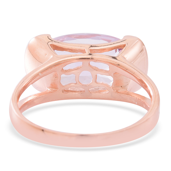 Rose De France Amethyst (Cush 6.00 Ct), Natural White Cambodian Zircon Ring in Rose Gold Overlay Sterling Silver 6.250 Ct.